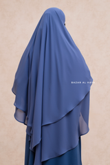 Slate Blue Pari Two Layered Maxi Diamond Khimar - Crepe Chiffon