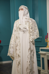 Bridal Gown Zahra Silk & Chiffon Abaya & Lace Cloak Set For Walima & Wedding & Nikkah