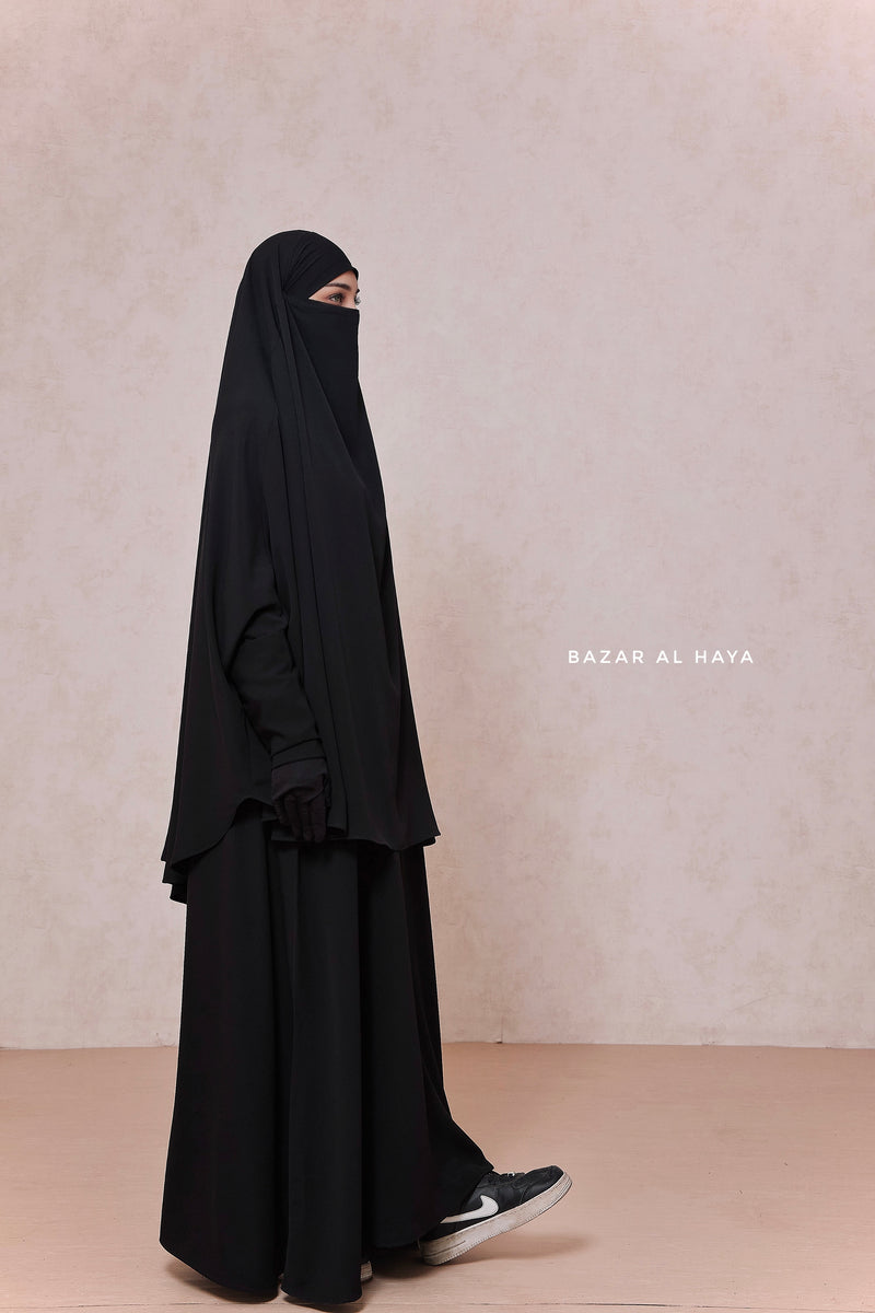 Yasmin Black Two Piece Jilbab With Dress & Khimar - Relaxed Fit, Light, Soft & Breathable