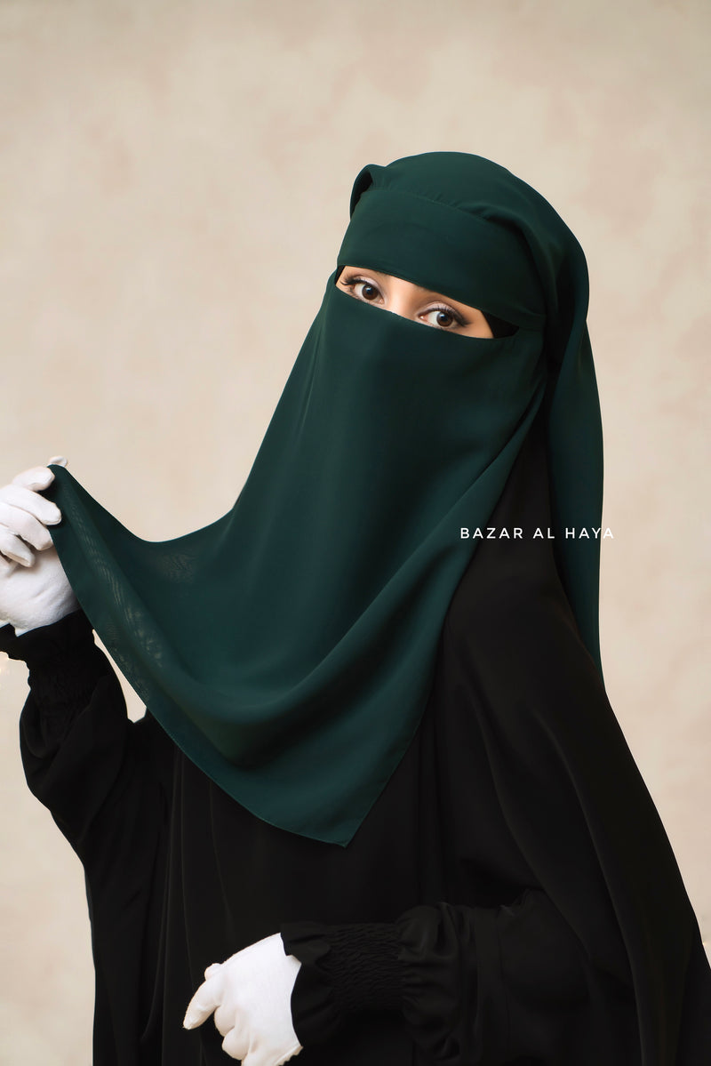 Emerald Two Layer Niqab - Premium Wool Chiffon - Medium