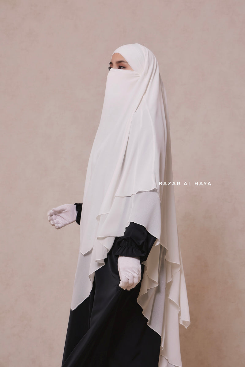 Ivory Pari Two Layered Maxi Diamond Khimar - Crepe Chiffon