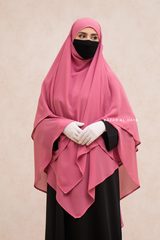 Pari Pink Two Layered Maxi Diamond Khimar - Crepe Chiffon