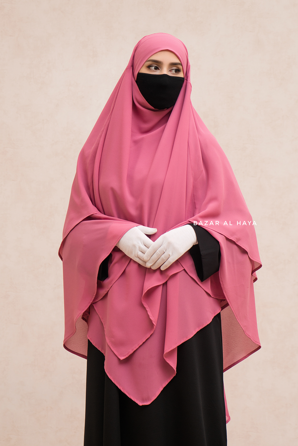 Pari Pink Two Layered Maxi Diamond Khimar - Crepe Chiffon