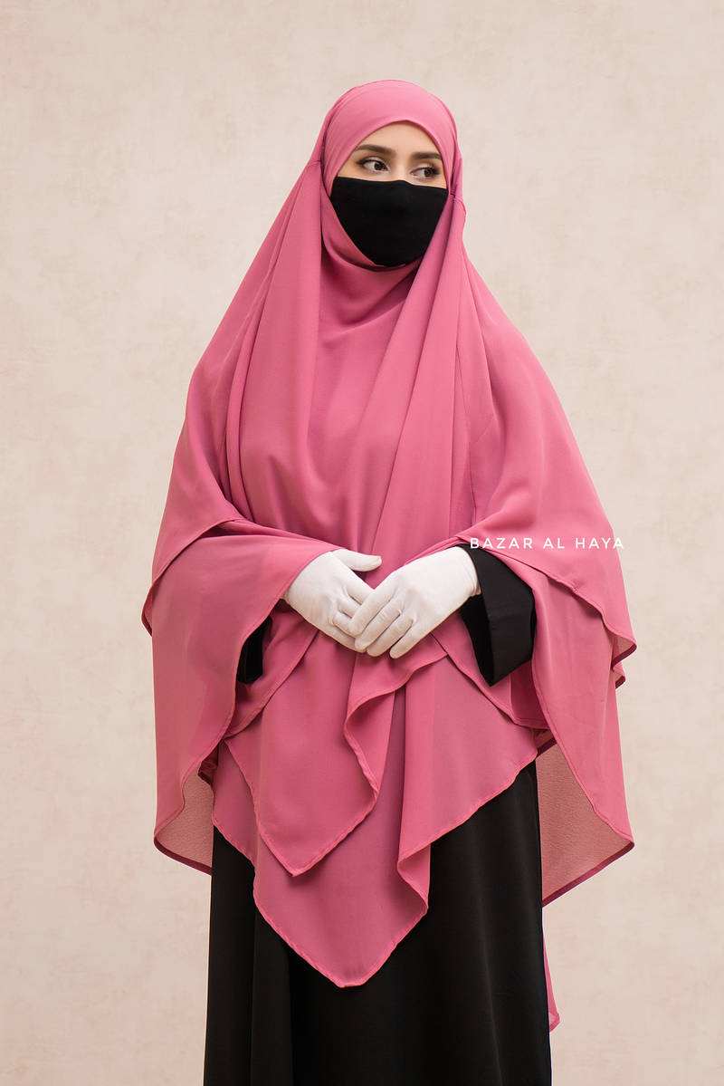 Pari Pink Two Layered Maxi Diamond Khimar - Crepe Chiffon