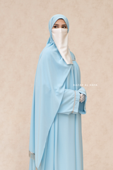 Haniya Sky Blue Abaya Gown - Elegently Wide With Unique Decor - 3 Piece