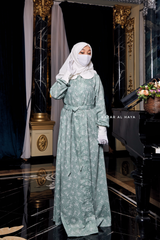 Kamila Mint Floral Summer Abaya Dress With Belt - Breathable Quality Cotton