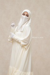 Badra Ivory Butterfly Abaya With Flair Bottom & Zipper Sleeves - Silk Crepe