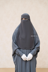 Grey Flap Single Niqab - Super Breathable Veil - Large