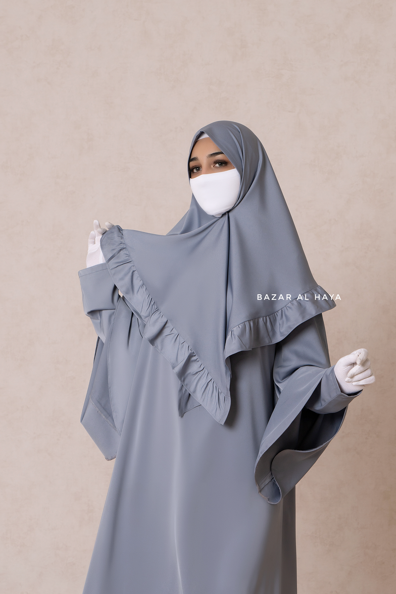 Bushra Dress - Steel Grey Layered Ruffle Sleeve Abaya - Premium Sultansha