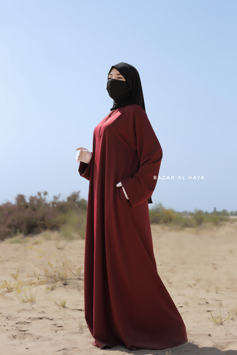 Maroon Madina Abaya - Soft Relaxed Fit - Mediumweight Silk Crepe