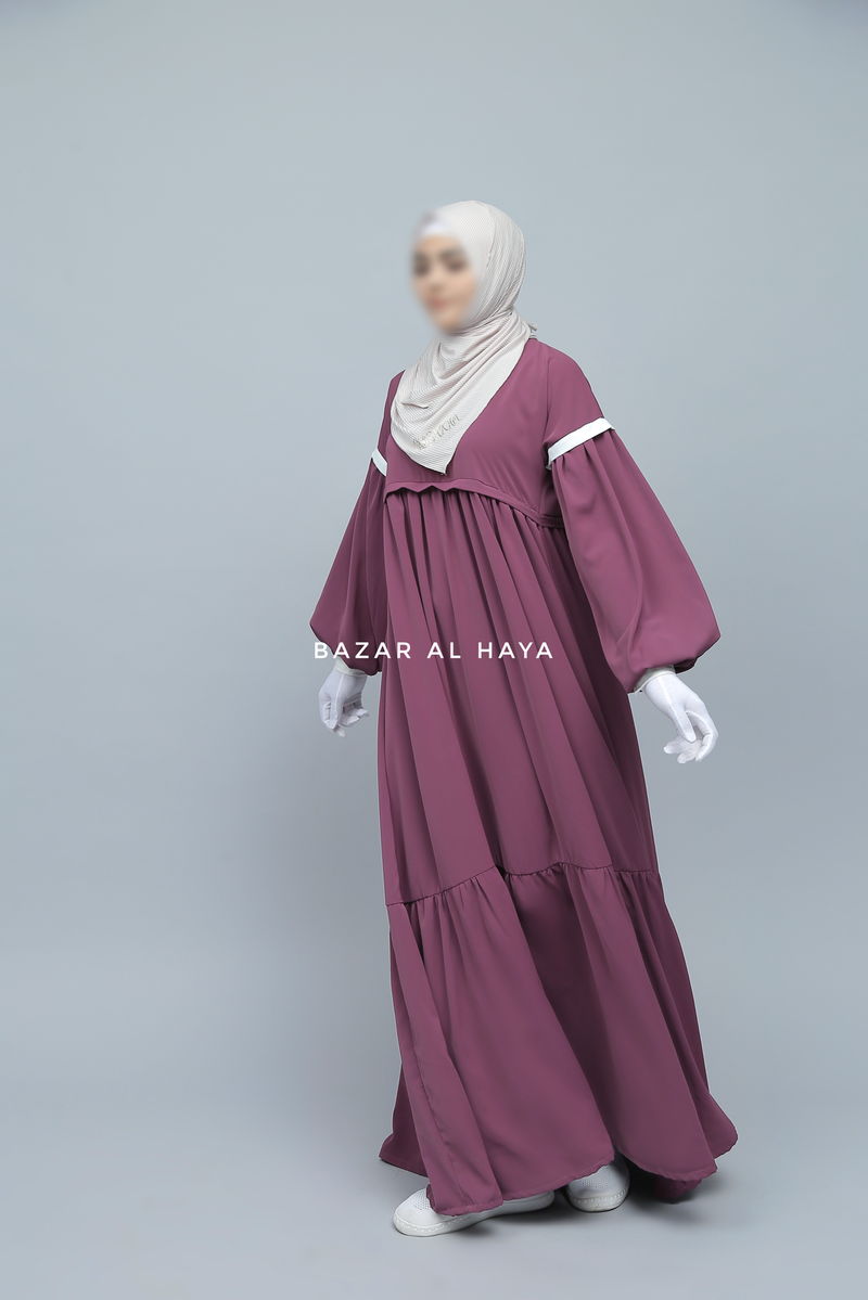 Mubina Grape Tiered Abaya Dress - Loose & Wide In Nidha