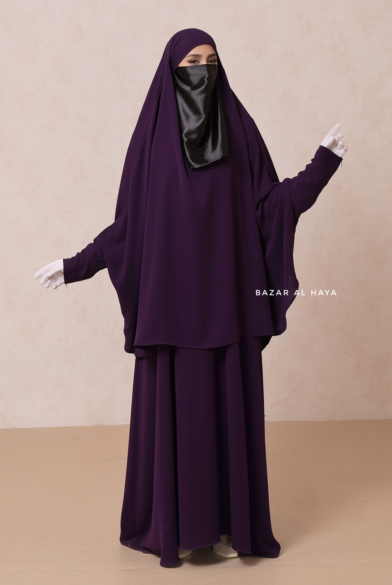 Yasmin Purple Two Piece Jilbab With Dress & Khimar - Loose Style & Light Soft Breathable