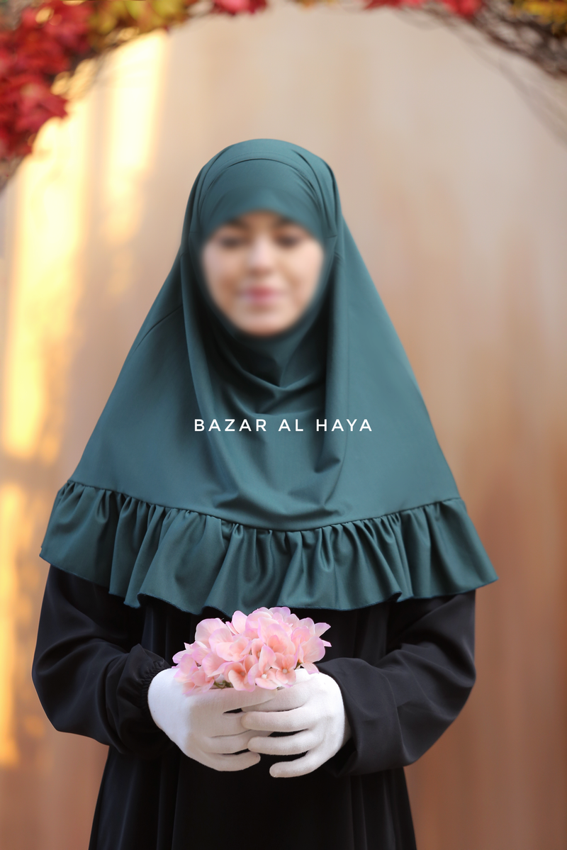 Emerald Tieback Ruffle Short Khimar - Soft Cotton