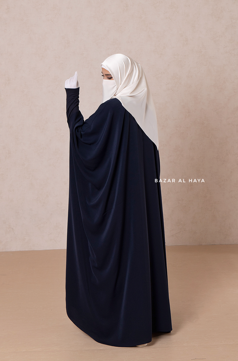 Navy Faraasha Butterfly Wide Abaya - Silk Crepe