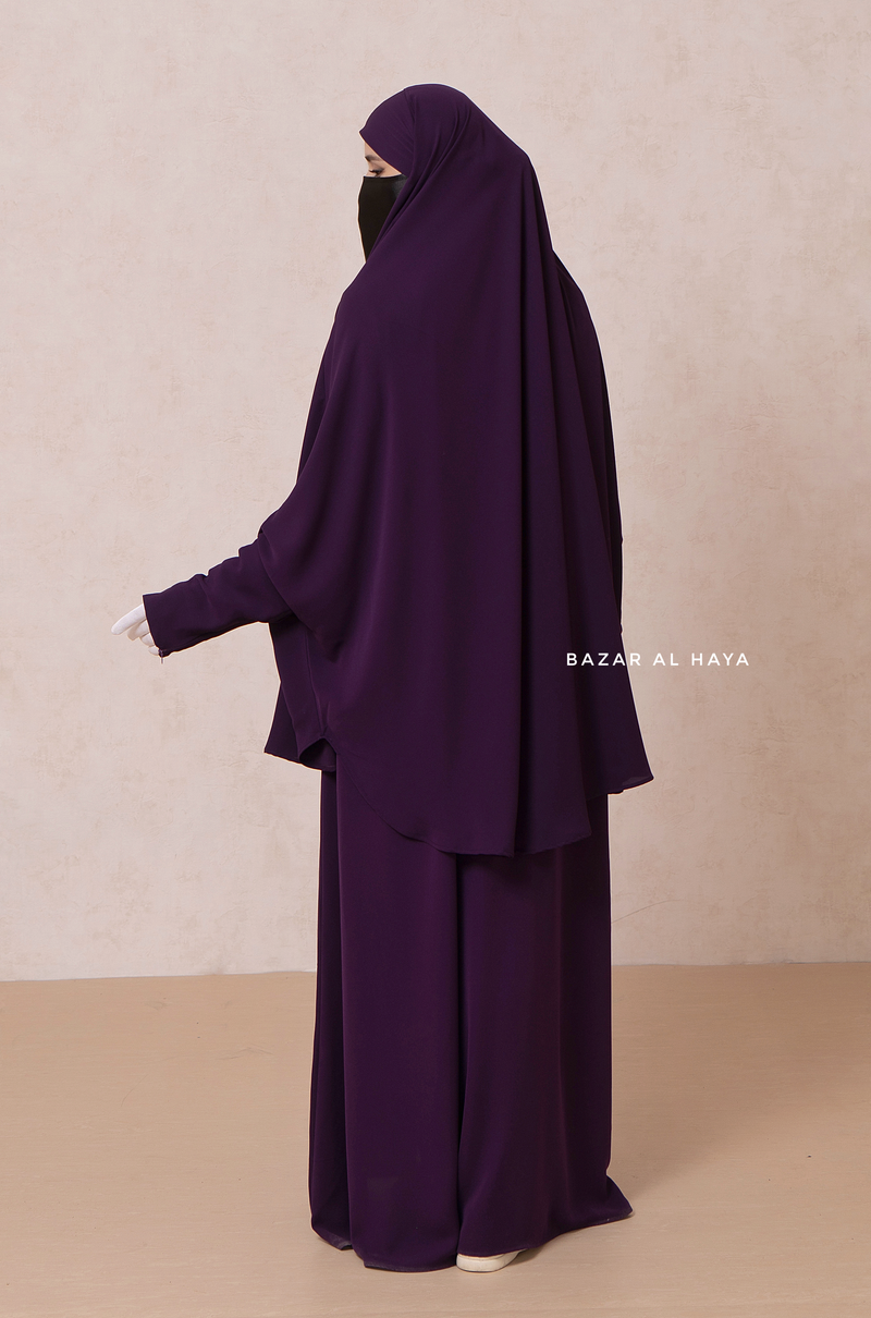 Yasmin Purple Two Piece Jilbab With Dress & Khimar - Loose Style & Light Soft Breathable