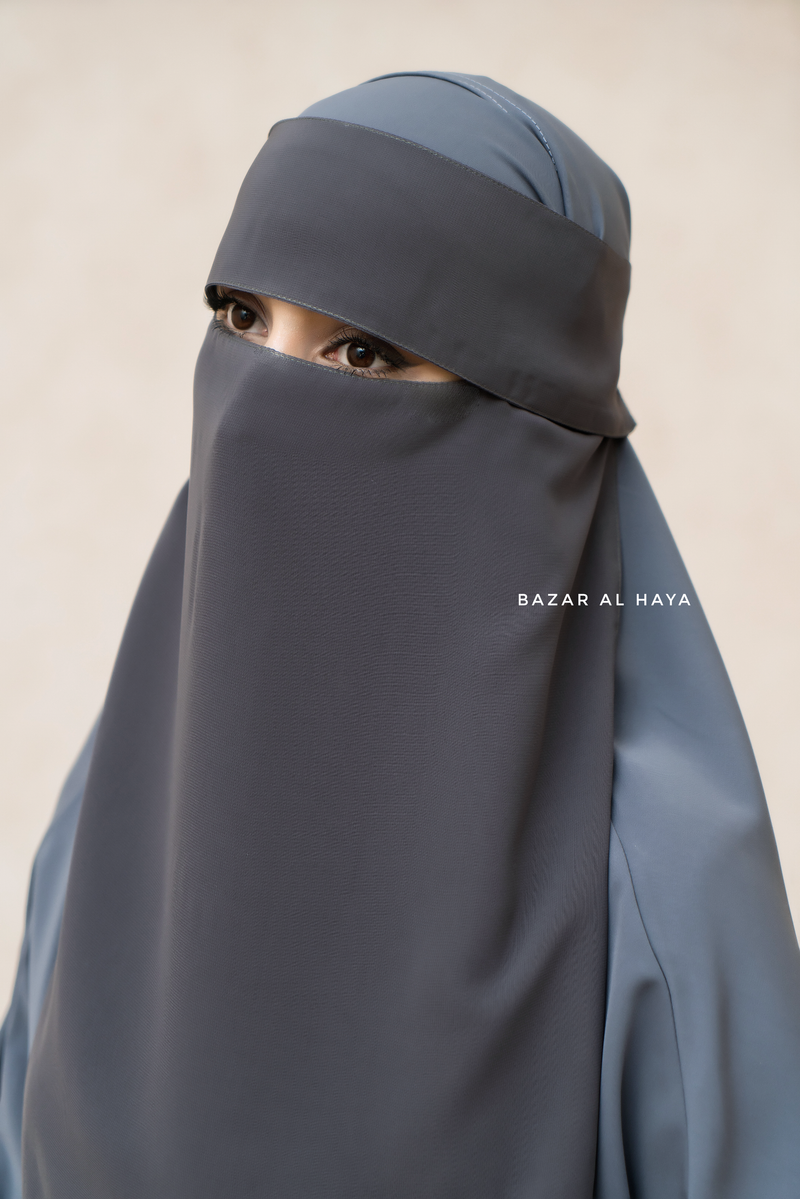 Grey Flap Single Niqab - Super Breathable Veil - Large
