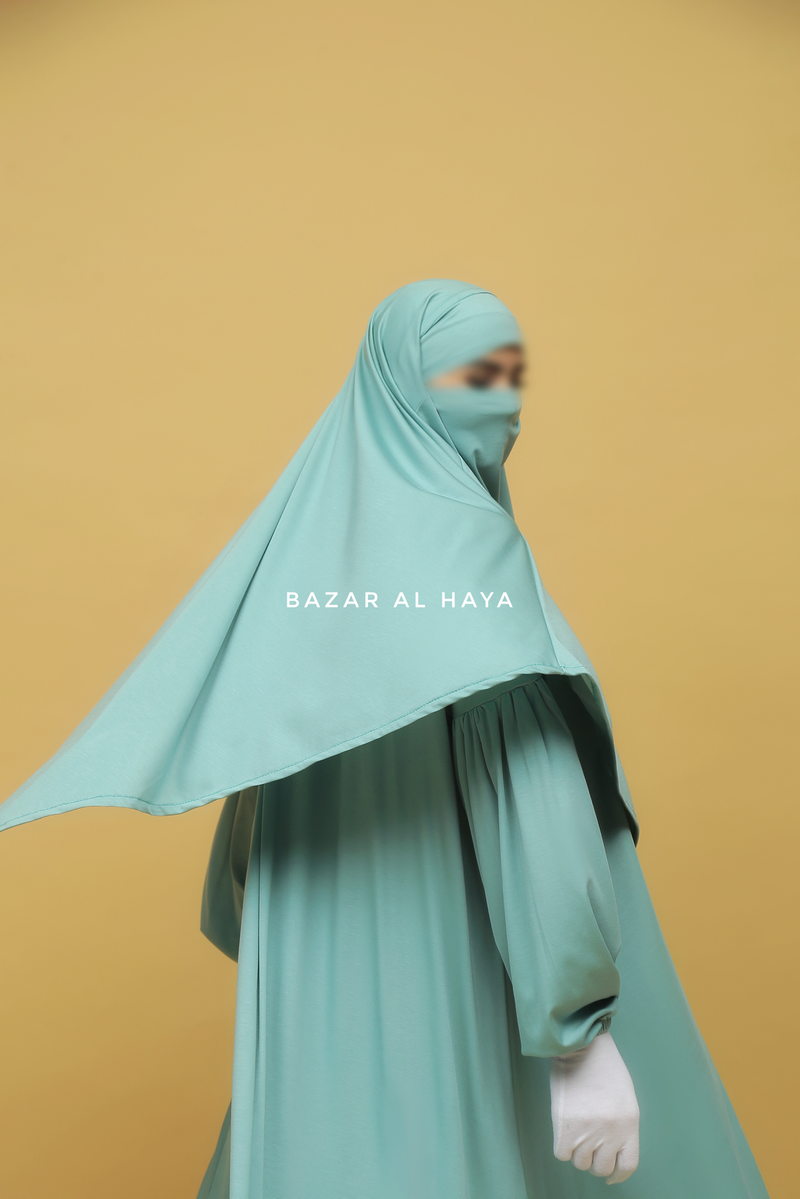 Mint Cotton Eliza Short Triangle Diamond Khimar - Soft Breathable Cotton