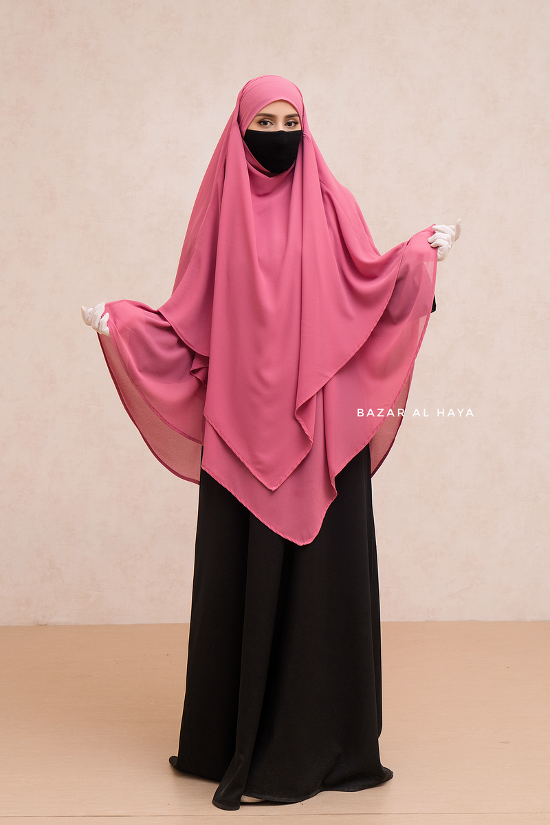 Pari Pink Two Layered Maxi Diamond Khimar - Crepe Chiffon