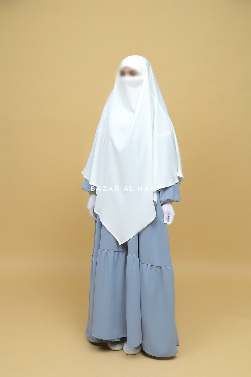 Mubarak Long White Diamond Khimar - Nidha Extra Long