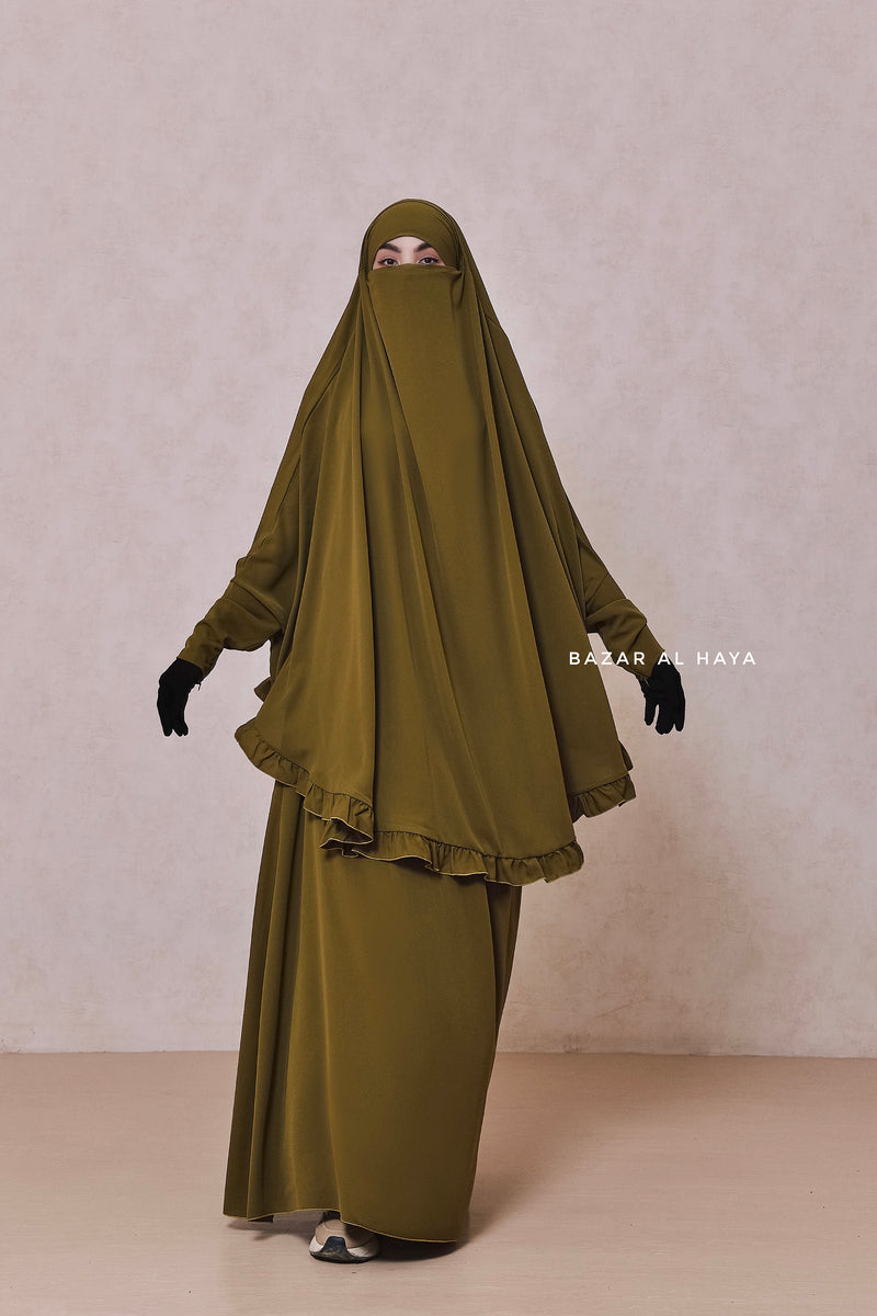 Ibadah Olive Two-piece Jilbab with Skirt, Haj, Umrah & Prayer Set