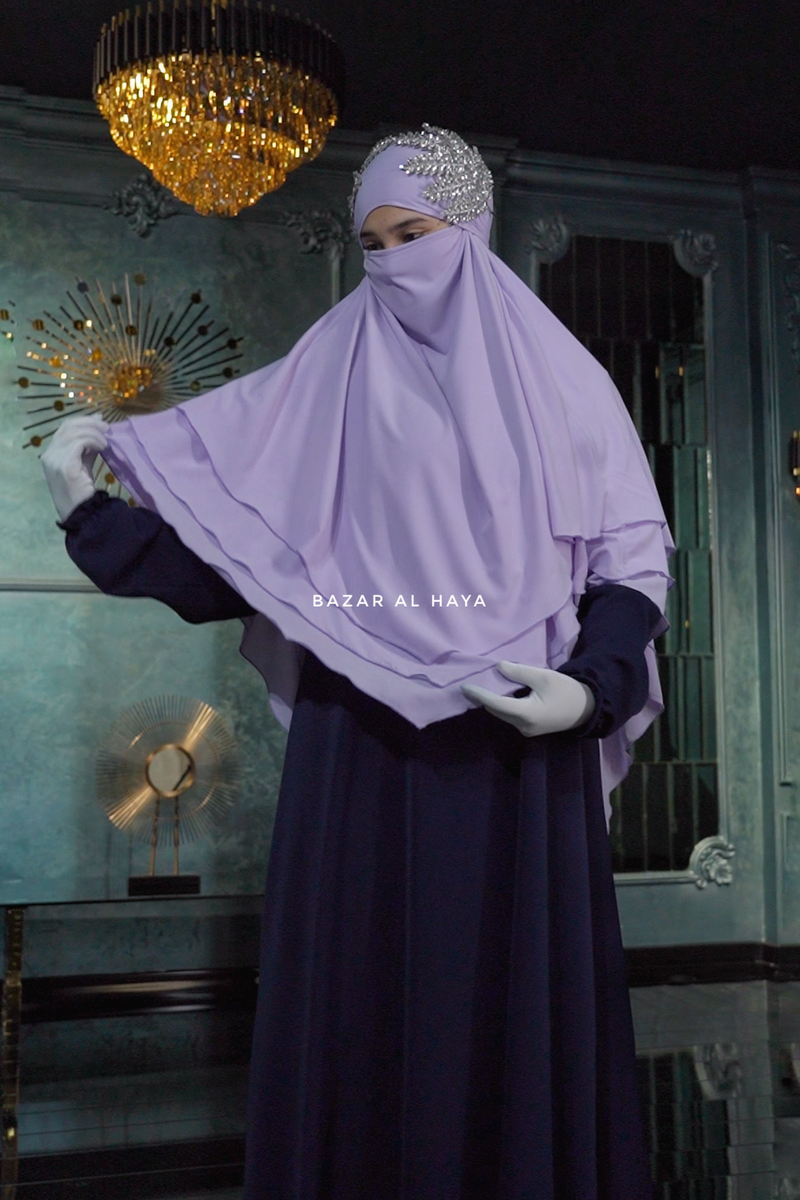 Lilac Aiza Three Layered Diamond Khimar - Premium Stretch