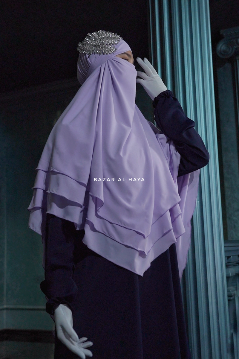 Lilac Aiza Three Layered Diamond Khimar - Premium Stretch