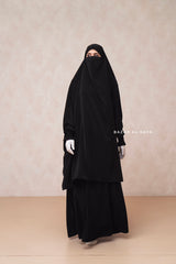 Black  Hoor - Two Piece Jilbab With Skirt Set- Nida