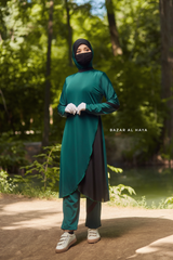 Emerald Modest Swimwear Three Piece Set With Swimdress, Khimar, & Pants - Enjoy The Comfort