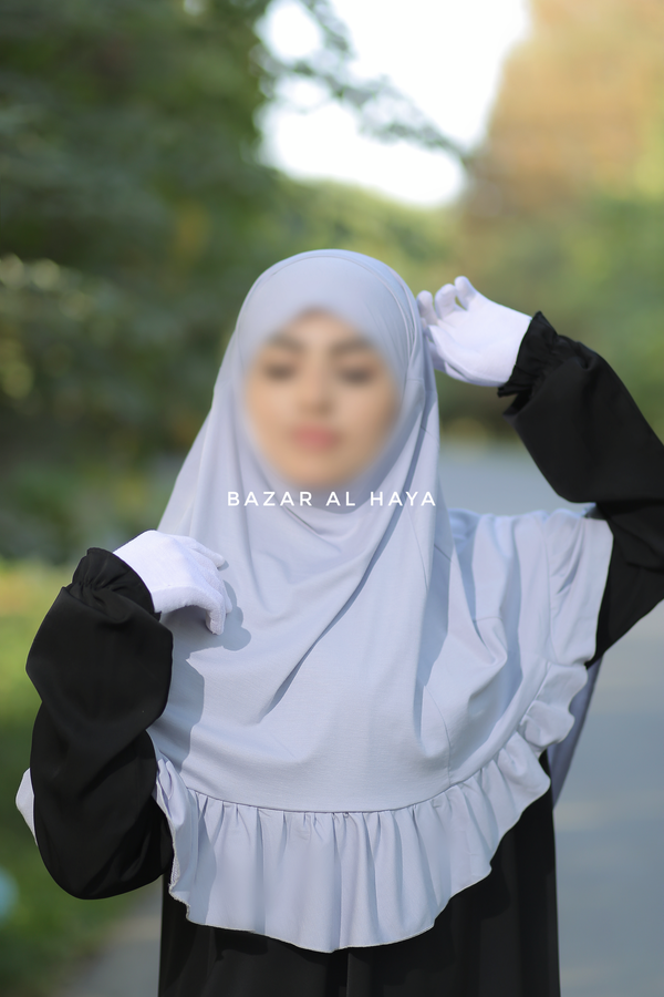 Silver Tieback Ruffle Short Khimar - Soft Cotton