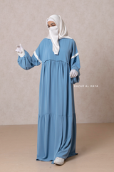 Mubina Sky Blue Tiered Abaya Dress - Loose & Wide In Nidha