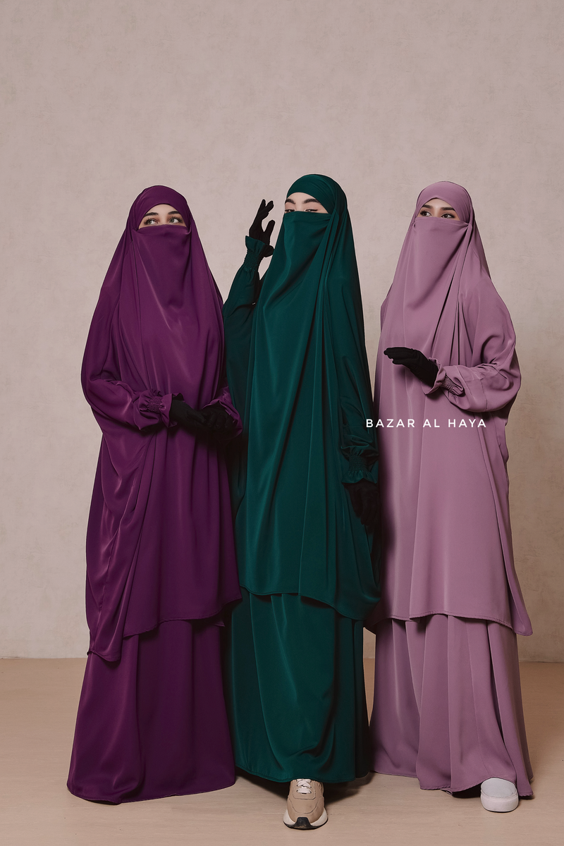 Hoor - Two Piece Jilbab With Skirt Set - Silk Crepe