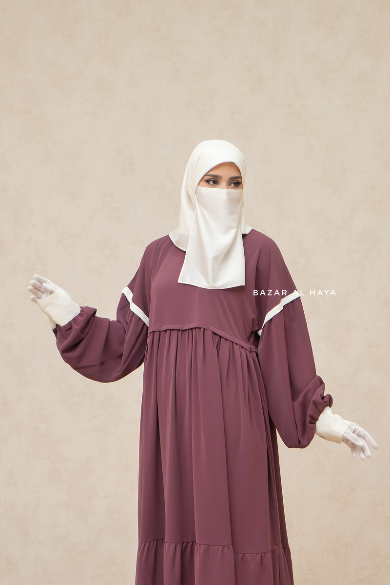 Mubina Grape Tiered Abaya Dress - Loose & Wide In Nidha