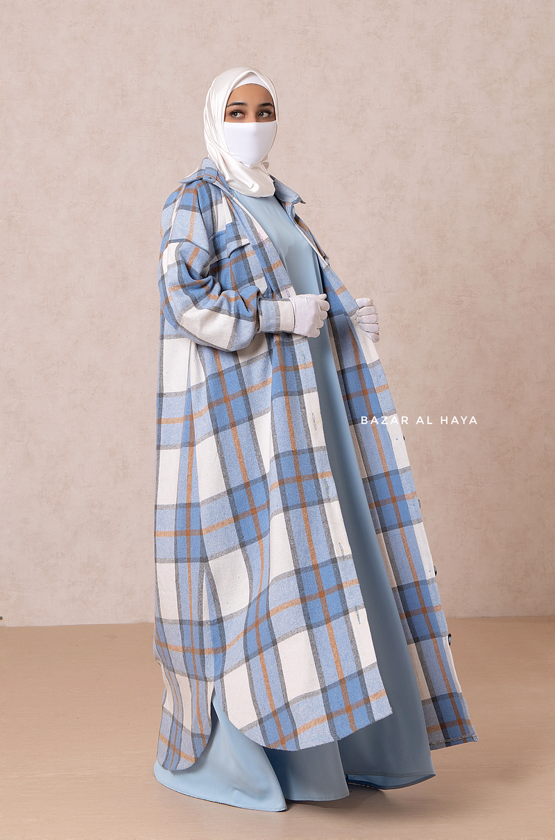 Blue Zada Plaid Shirt Dress In Cotton & Cashmere - Spring/Fall Outfit