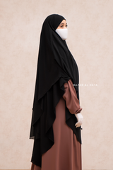 Black Pari Two Layered Diamond Khimar - Crepe Chiffon