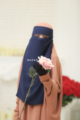 Dark Blue Flap Single Niqab - Super Breathable Veil - Large