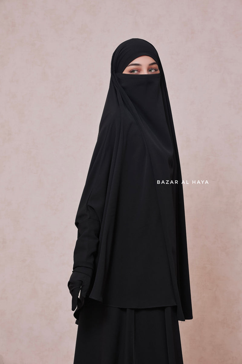 Yasmin Black Two Piece Jilbab With Dress & Khimar - Relaxed Fit, Light, Soft & Breathable