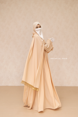 Haniya Beige Abaya Gown - Elegently Wide With Unique Decor - 3 Piece