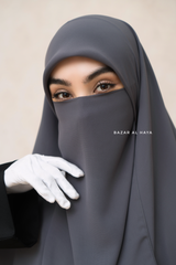 Square Scarf With Half Niqab Set in Grey - Super Breathable