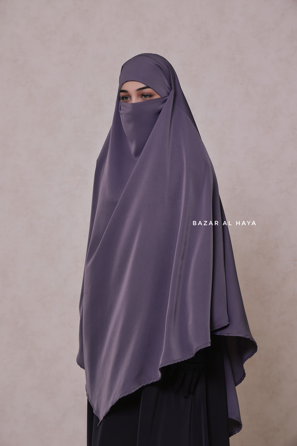 Steel Grey Long Mubarak Diamond Khimar - Nida Extra Long