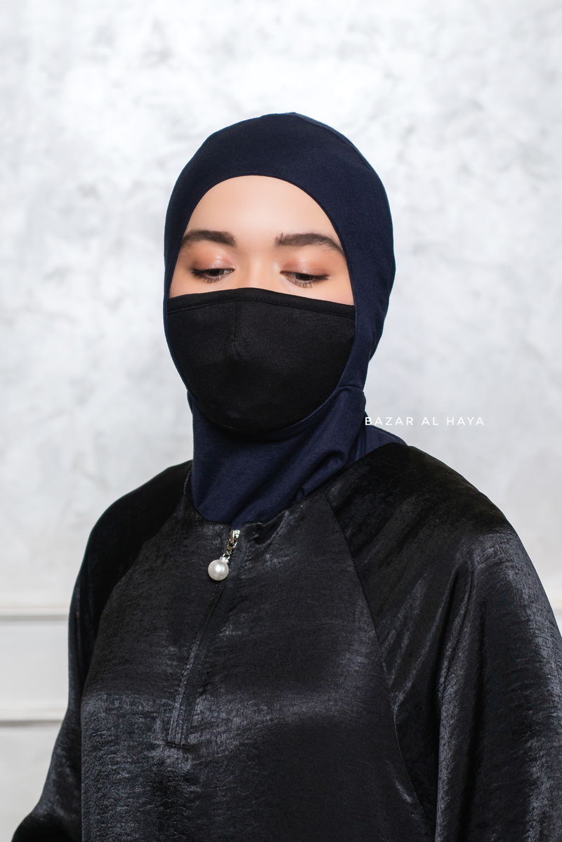 Dark Blue Neck Cover Underscarf In Cotton - Super Breathable & Soft
