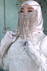 Rhinestone Chain Silver Bridal Face Veil - Handmade