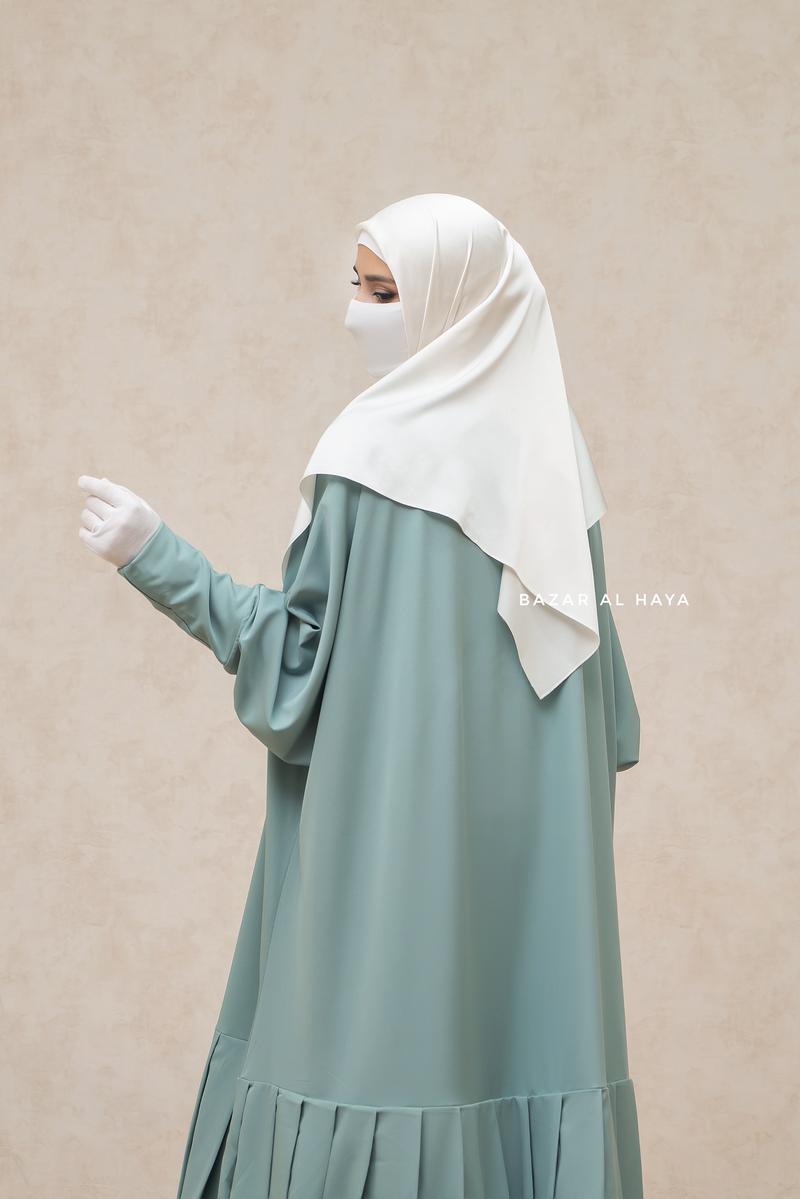 Badra Mint Butterfly Abaya With Flair Bottom & Zipper Sleeves - Silk Crepe