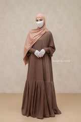 Badra Chocolate Butterfly Abaya With Flair Bottom & Zipper Sleeves - Silk Crepe