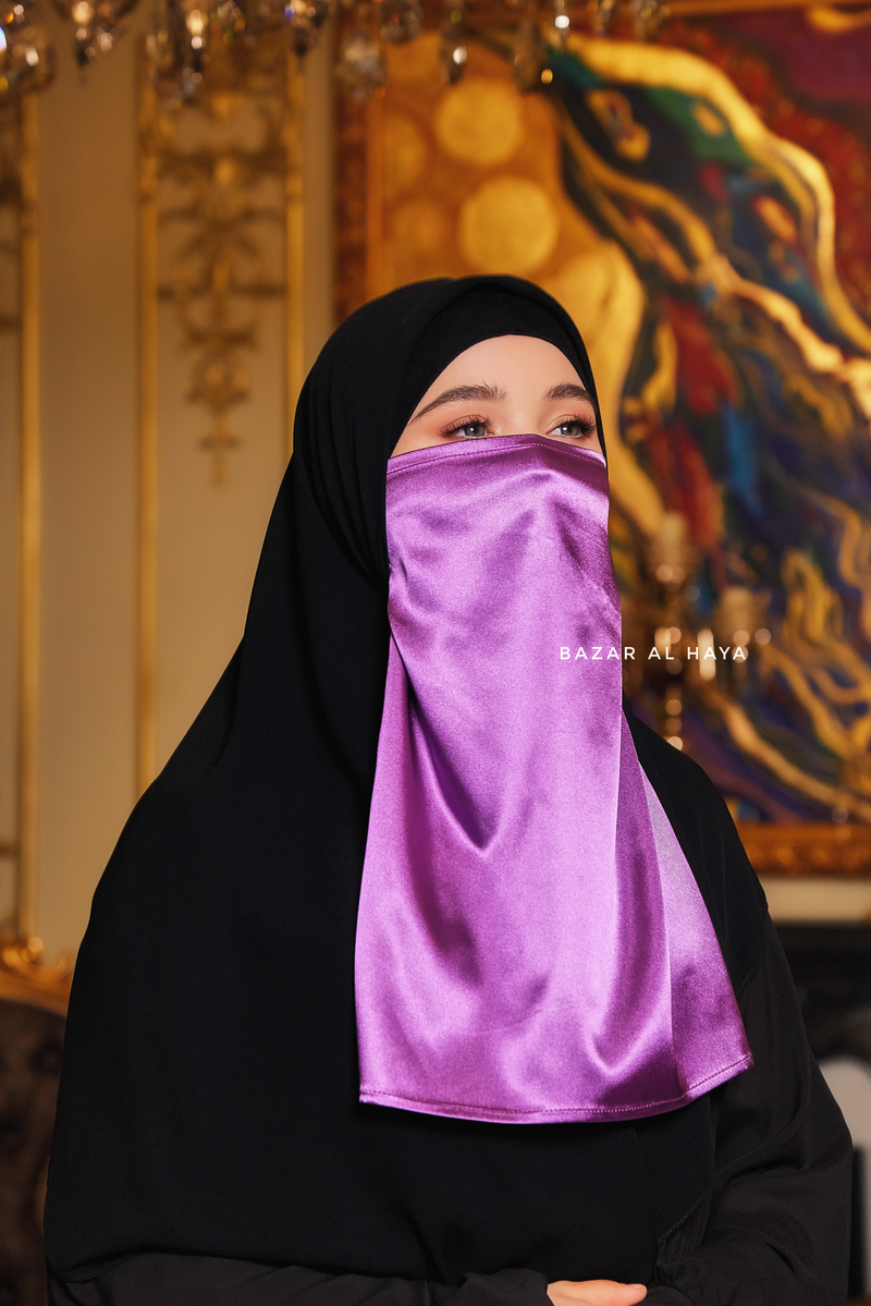 Purple Satin Single Half Niqab - Elegant & Modest Veil