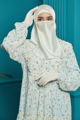 Surayya Light Blue Chiffon Abaya Dress With Floral Print - Ruffled Design