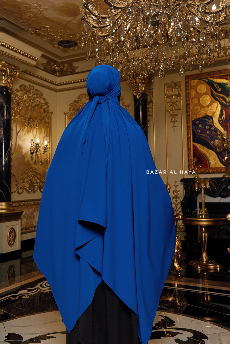 Tie Back Royal Blue Scarf & Khimar In Long Rectangle Shape - Style & More