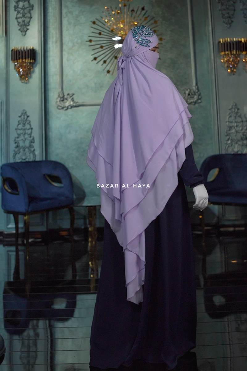 Lilac Aiza Three Layered Diamond Khimar - Premium Stretch