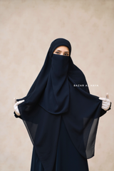 Dark Blue Square Scarf With Half Niqab Set - Super Breathable - Quality