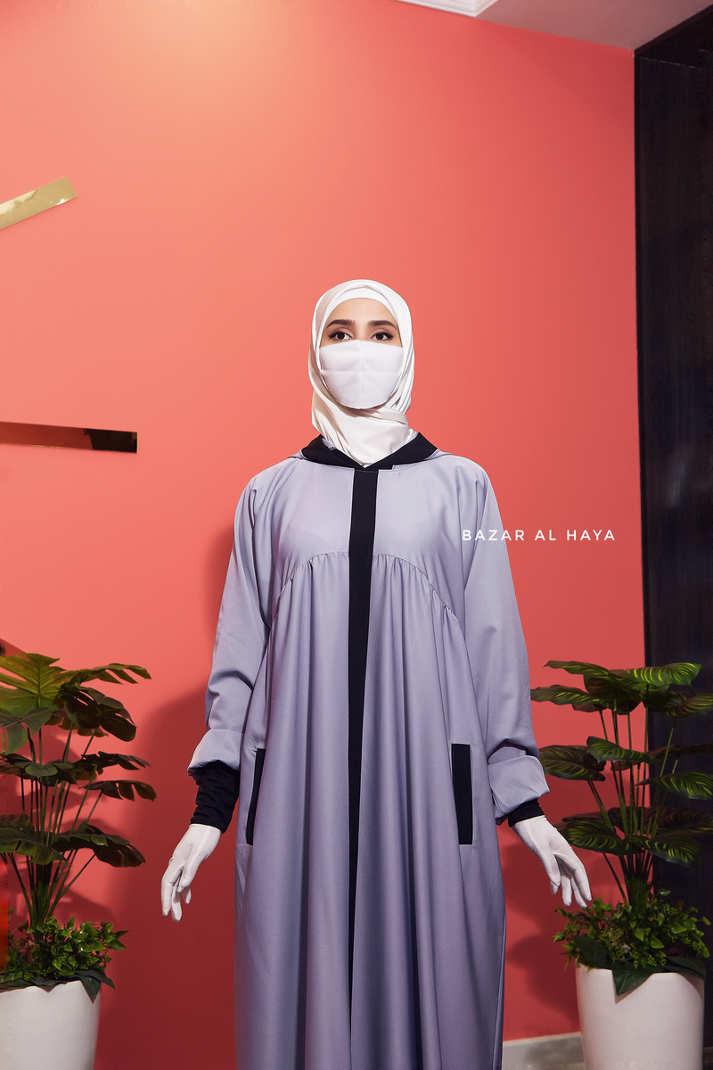 Kalina Lilac Hooded Abaya Dress With Pockets - Soft Crepe Cotton