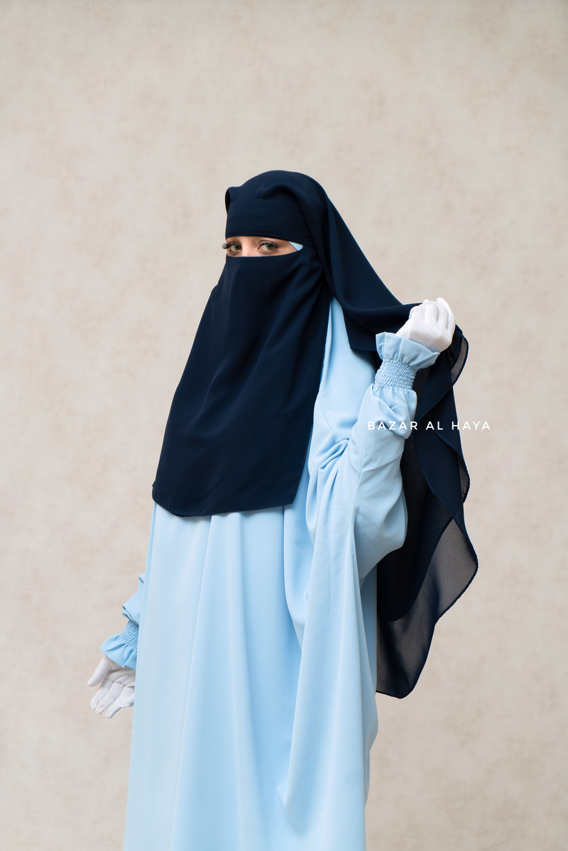 Dark Blue Two Layer Niqab - Premium Wool Chiffon - Medium